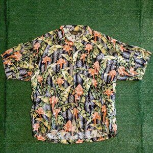 VINTAGE MONZINI MENS MADE IN ITALY BUTTON UP SHIRT HAWAIIAN FLORAL PRINT SIZE L